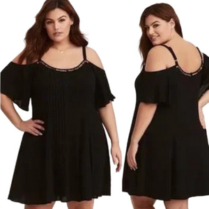 Torrid Black Strappy Drop Cold Shoulder Trapeze Mini Gauze Dress Size 2